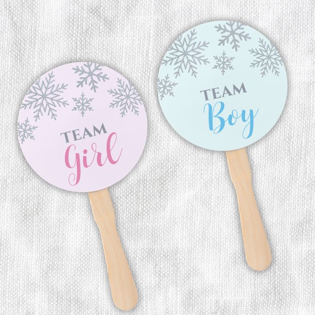 Éventail Révéler Le Sexe Vote Flocon De Neige D'Hiver Garço (team girl team boy gender reveal vote winter snowflake pink or blue)