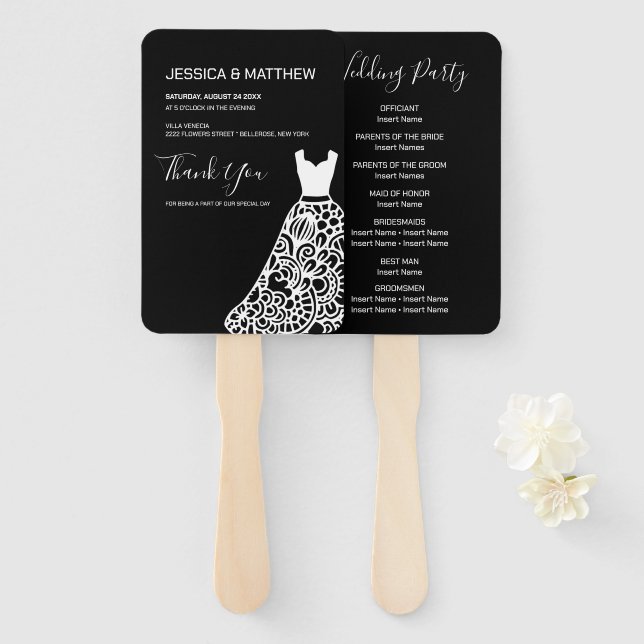 Éventail Robe Mariage en dentelle blanche (Devant et derrière)