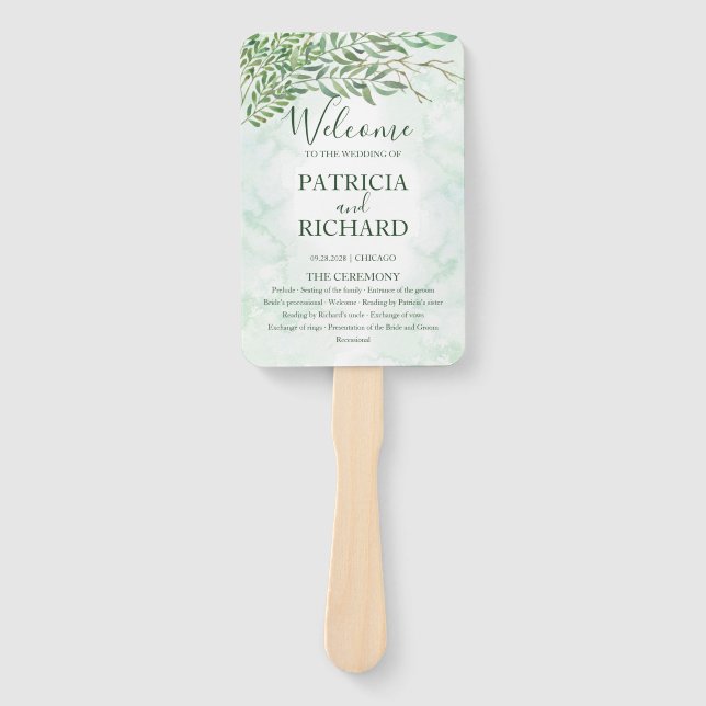 Éventail Romance Green Programme de mariage Mariage (Devant)