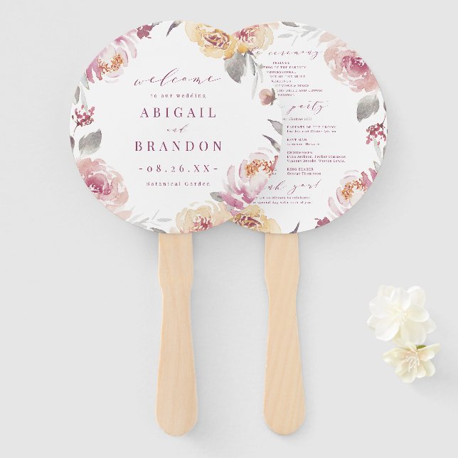 Éventail Romantique jardin mauve programme de mariage flora (Devant et derrière)