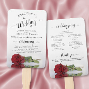 Éventail Romantique Rose rouge Élégant programme de mariage