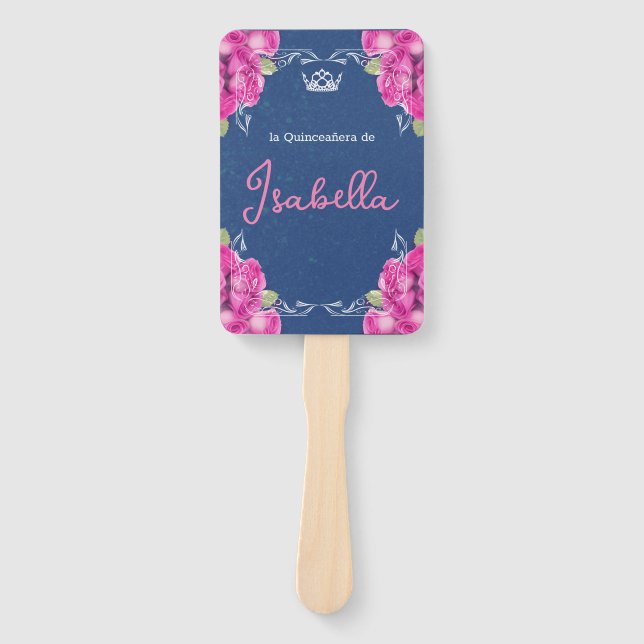 ÉVENTAIL ROSE ESPAGNOLE ET QUINCEAÑERA BLEU | (Devant)