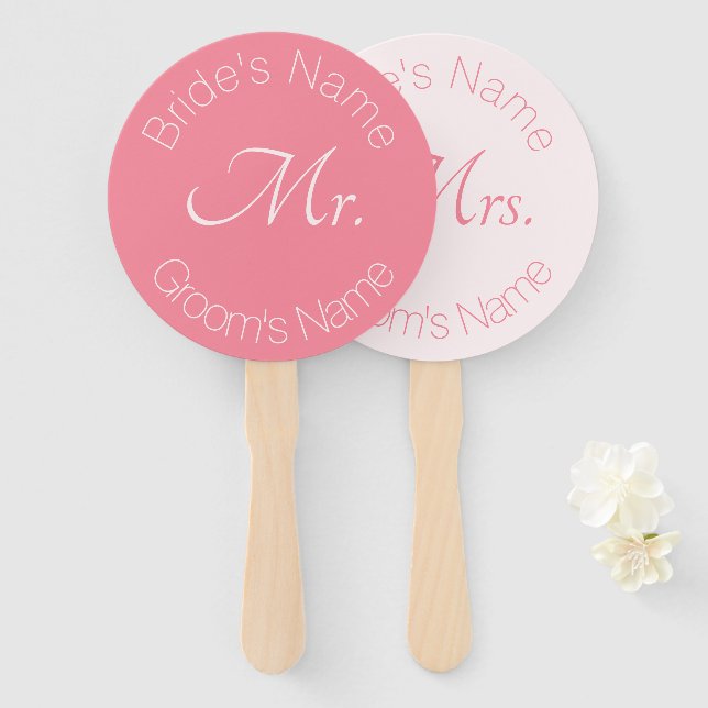 Éventail Rose Pink Elegant Bride et Groom M. Mme Mariage (Devant et derrière)
