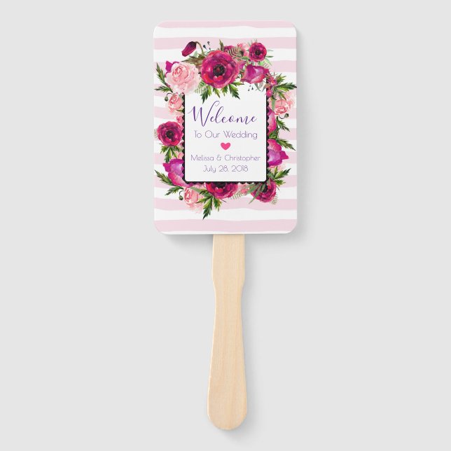 Éventail Rose rose et Mariage de bouquet de fleurs de pavot (Devant)