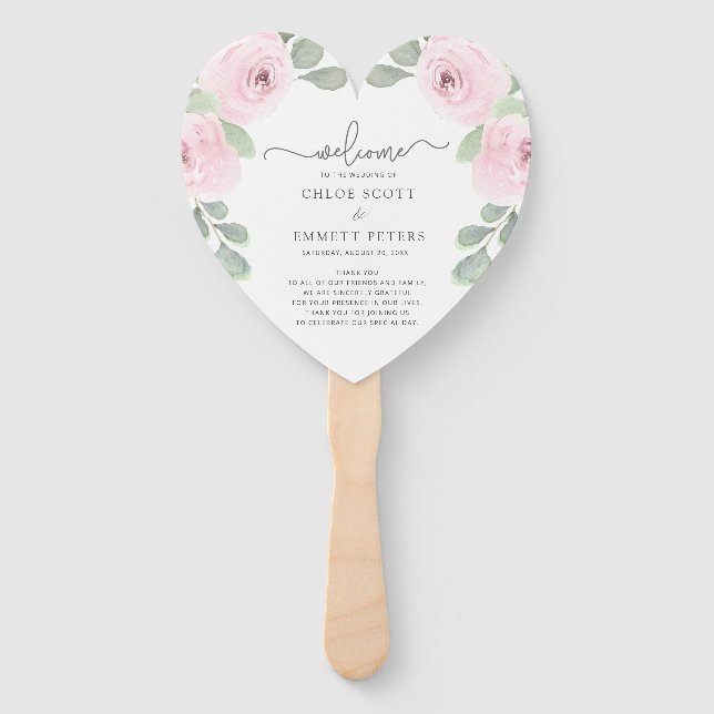 Éventail Rose rose Eucalyptus Programme de mariage Ventilat (Devant)