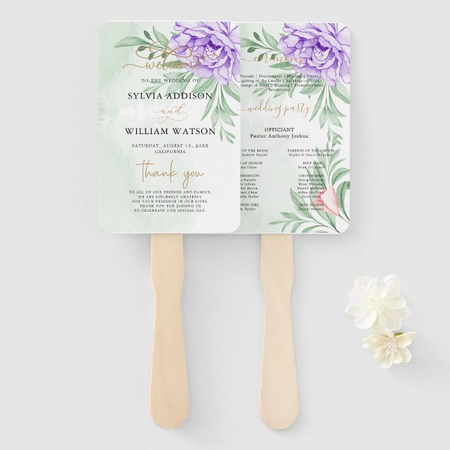 Éventail Rose violet Floral Eucalyptus Boho Programme de ma (Devant et derrière)