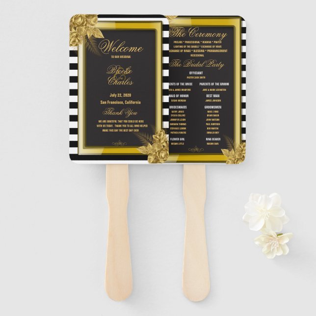 Éventail Roses d'or Art Déco, Programmes de mariage Grilles (Devant et derrière)