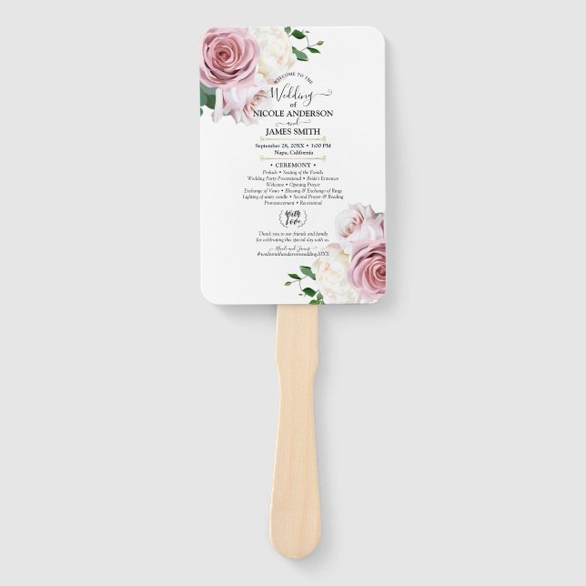 Éventail Roses roses roses Flore Verdure minimal Mariage mo (Devant)