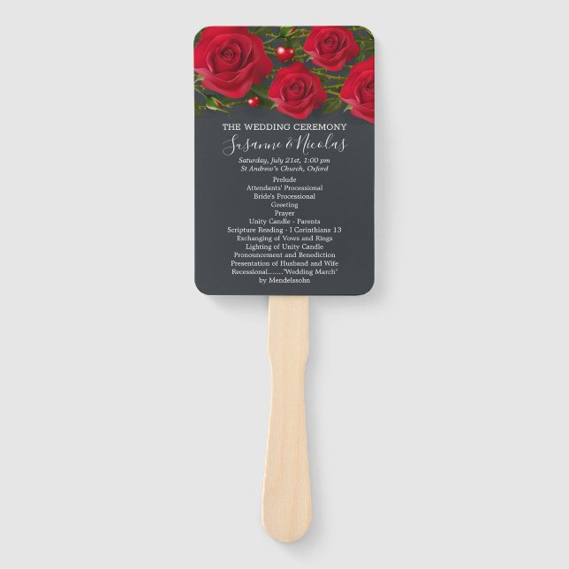 Éventail Roses rouges avec le coeur sur le programme de mar (Devant)
