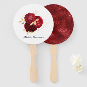Éventail Roses Vintage Rouge et Or
