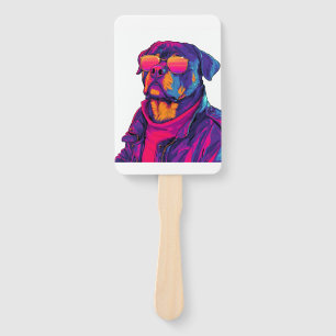 Éventail Rottweiler Rétro � Chien à Vibe Néon 80s