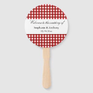Éventail Rouge et blanc En vichy Motif Barbeque ventilateur