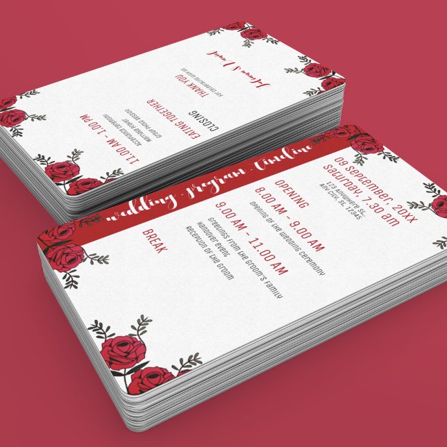 Éventail Rouge Rose Floral thème Mariage (wedding program detailed hand fan)