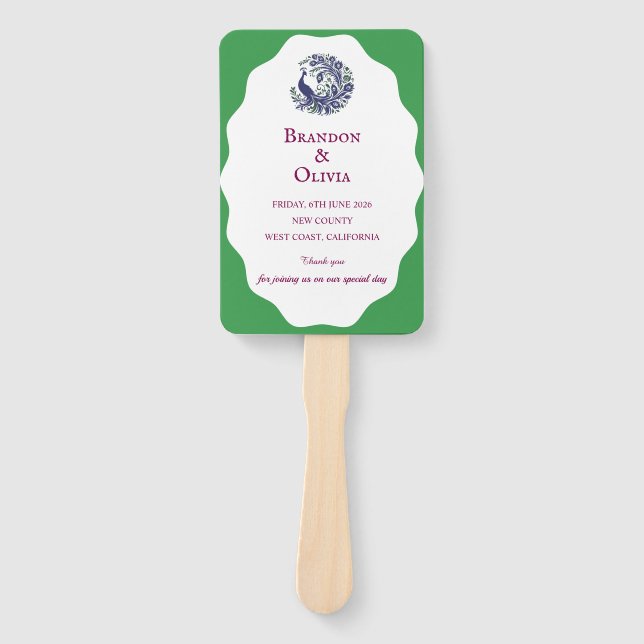 Éventail Royal Blue Peacock Wedding Program Set of Fans (Devant)