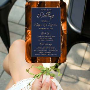 Éventail Rust Agate Navy Blue Gold Script Wedding Programme