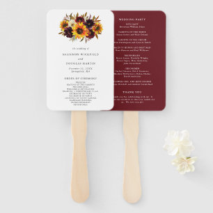 Éventail Rustic Automne Rose Sunflower Wedding Programme
