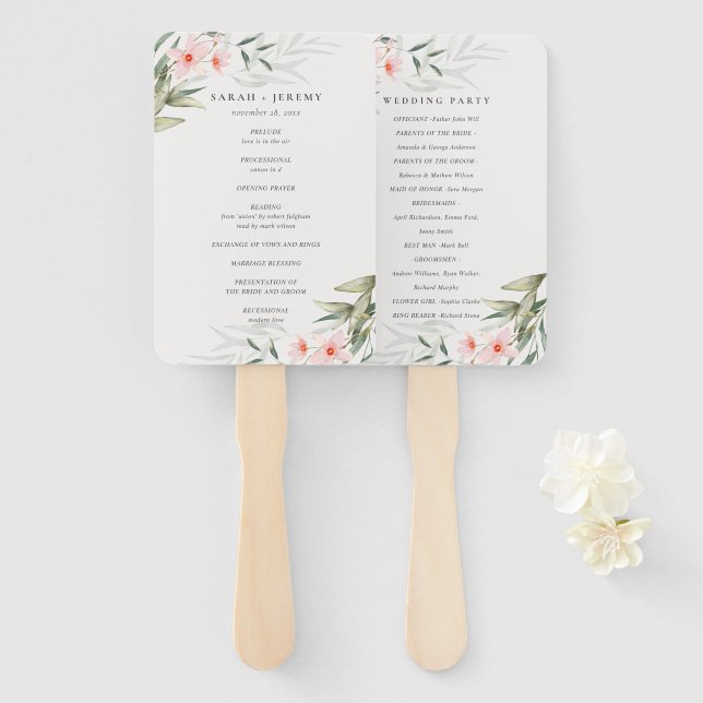 Éventail Rustic Blush Green Programme de mariage floral (Devant et derrière)