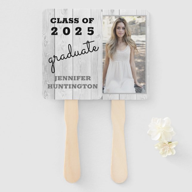 Éventail Rustic Country Grey Barnwood 2025 Graduation (Devant et derrière)
