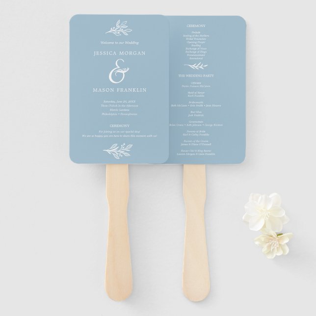 Éventail Rustic Dusty Blue M. et Mme Wedding Ventilateur du (Devant et derrière)