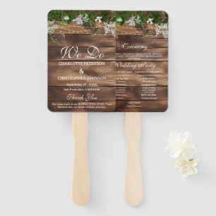 Éventail Rustic Grange Wood Floral Wedding Programme