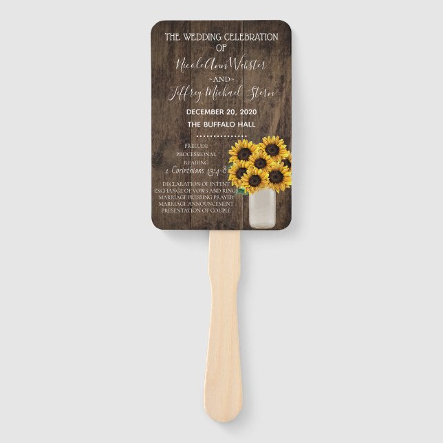 Éventail Rustic Sunflower Country Programme de mariage de g (Devant)