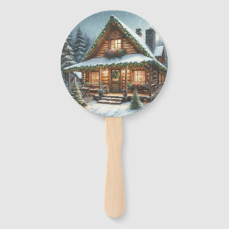Éventail Rustique hiver/Noël cabine enneigé