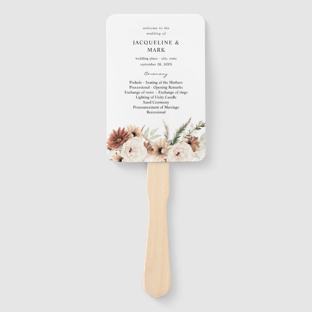 Éventail Rustique Neutral Boho Floral Wedding Programme (Devant)