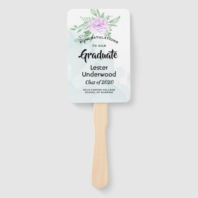 Éventail Rustique violet Rose Eucalyptus Verdure Graduation (Devant)