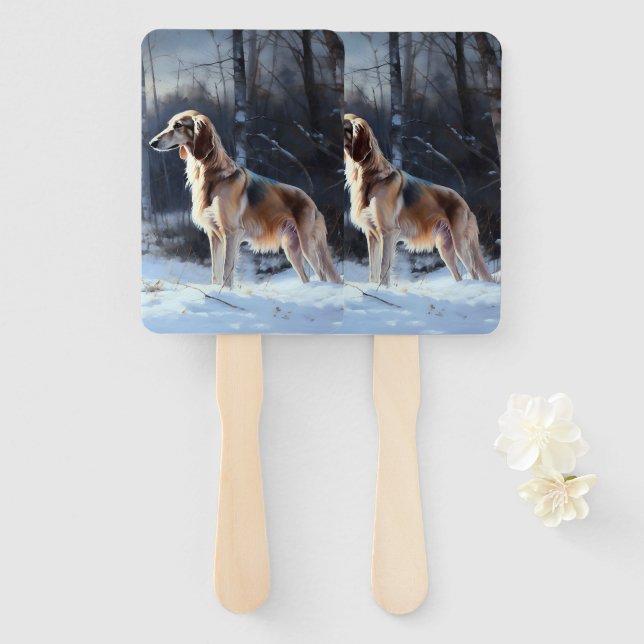 Éventail Saluki Laisser neiger Noël (Devant et derrière)