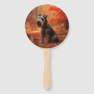 Éventail Schnauzer dans les feuilles d'automne qui tombent 