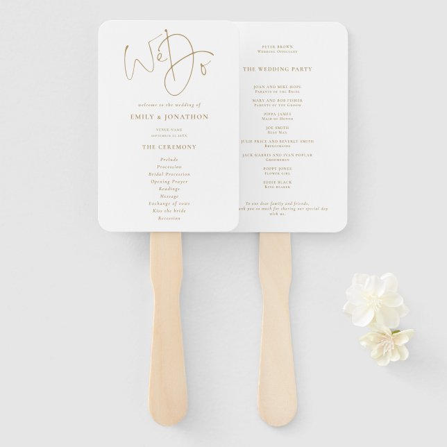 Éventail Script Gold Minimaliste Nous faisons Mariage Progr (Devant et derrière)