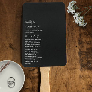 Éventail Script noir et blanc moderne Mariage minimaliste