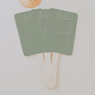 Éventail Script Whimsical Programme de mariage vert Sage