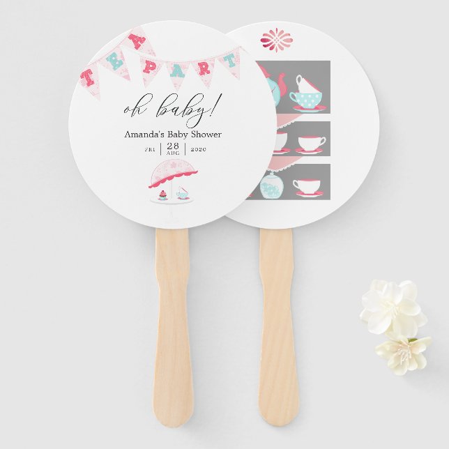Éventail Shabby-Chic Girl Baby shower Tea Party (Devant et derrière)