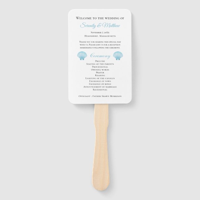 Éventail Shell Blue Nautical Beach Wedding Programme (Devant)