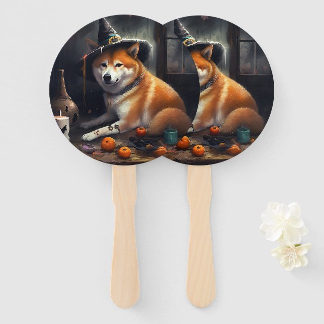 Éventail Shiba Inu Citrouilles Halloween effrayant (Devant et derrière)