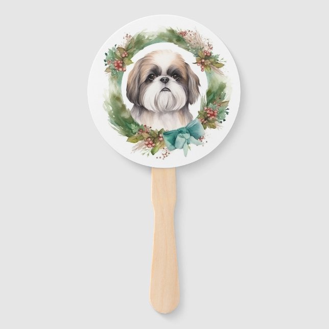 Éventail Shih Tzu Christmas Wreath Festive Pup (Devant)