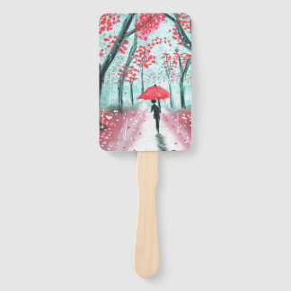 Éventail Silhouette humaine Rainy Path avec parapluie rouge