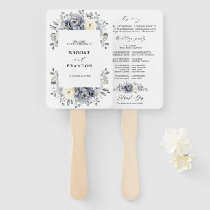 Éventail Silver Grey Ivory Floral Winter Wedding Programme