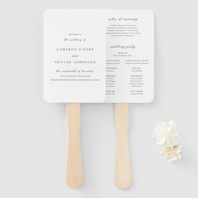 Éventail Simple Black and White Clean Wedding Programme (Devant et derrière)