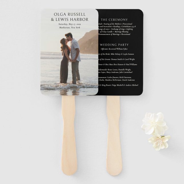 Éventail Simple Black Modern Wedding Programme (Devant et derrière)
