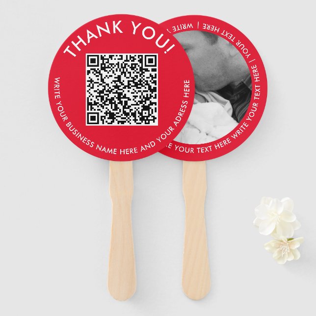 Éventail Simple Code QR de Contact Numérique Rouge Blanc Ph (Devant et derrière)