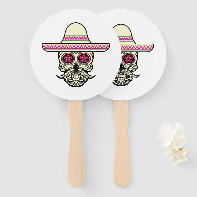 Éventail Simple Dia de Muertos Crâne avec Casquette | Venti (Devant et derrière)