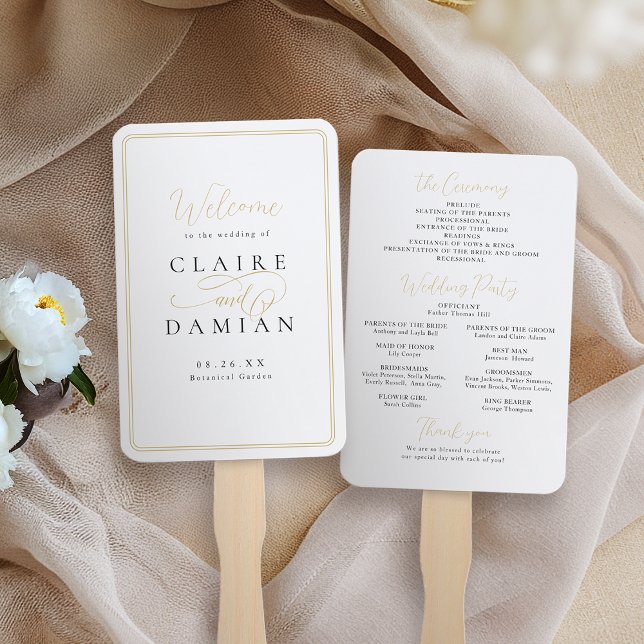 Éventail Simple Élégance Romantique Script Wedding Programm (Simple Elegance Romantic Script Wedding Program Hand Fan)