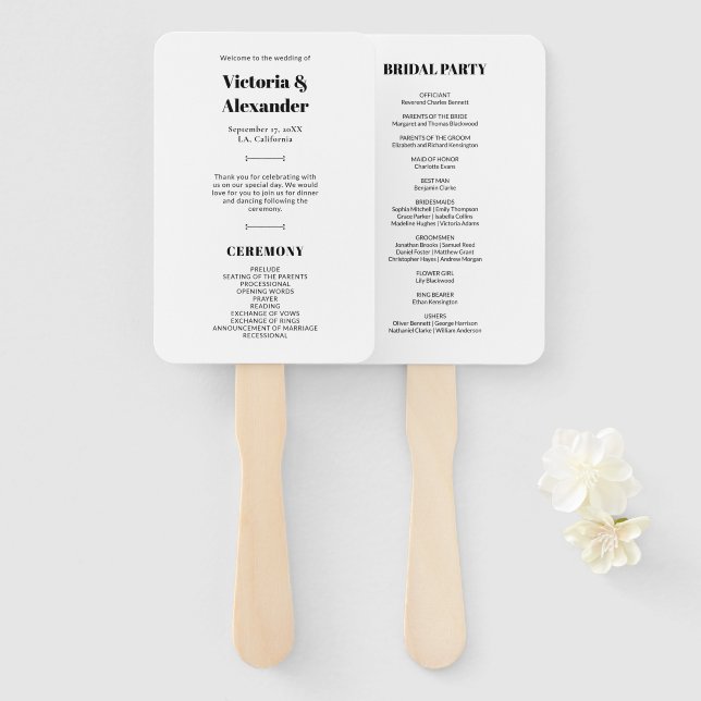 Éventail Simple Elegant Chic Black & White Wedding Programm (Devant et derrière)