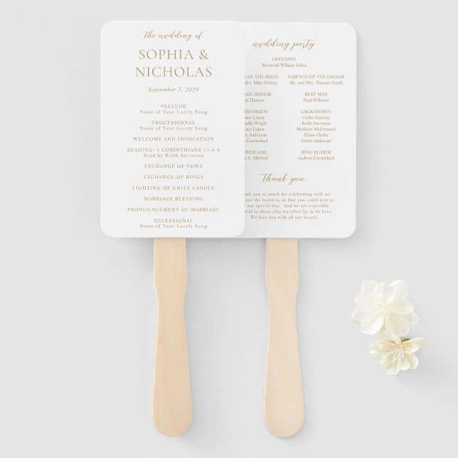 Éventail Simple Gold Modern Wedding Programme (Devant et derrière)