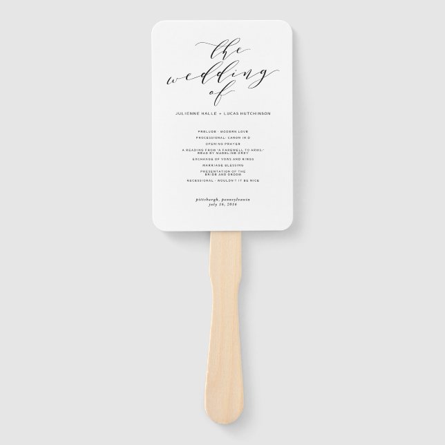 Éventail Simple Romance Calligraphie Wed Wedding Programme  (Devant)