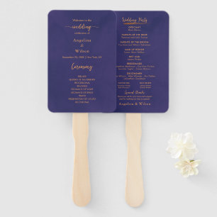Éventail Simple Script Elegant Purple Gold Wedding Programm
