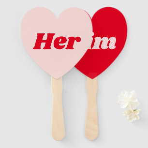Éventail Son ou Lui Jeu Mariage rouge et rose