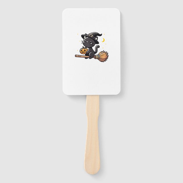 Éventail Sorcière Chat Noir Halloween Costume Broom Sticks  (Devant)
